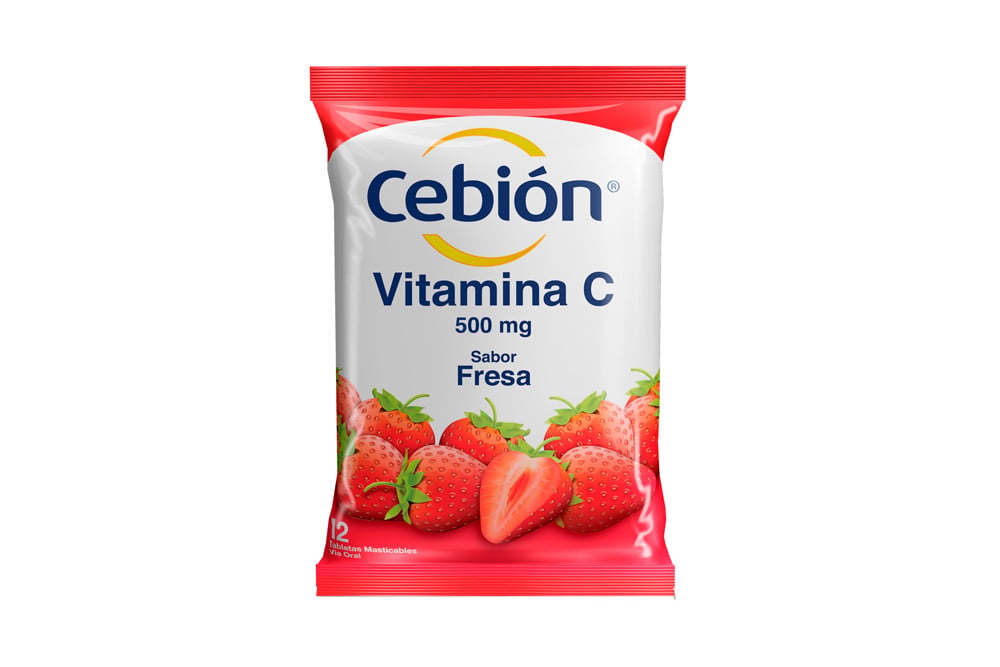 Cebión 500 Mg Sabor Fresa Empaque Con 12 Tabletas Masticables