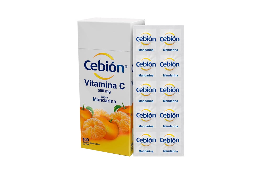 Cebión 500 Mg Sabor Mandarina Sobre Con 10 Tabletas Masticables