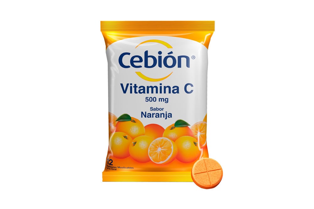 Cebión 500 Mg Sabor Naranja Bolsa Con 12 Tabletas Masticables
