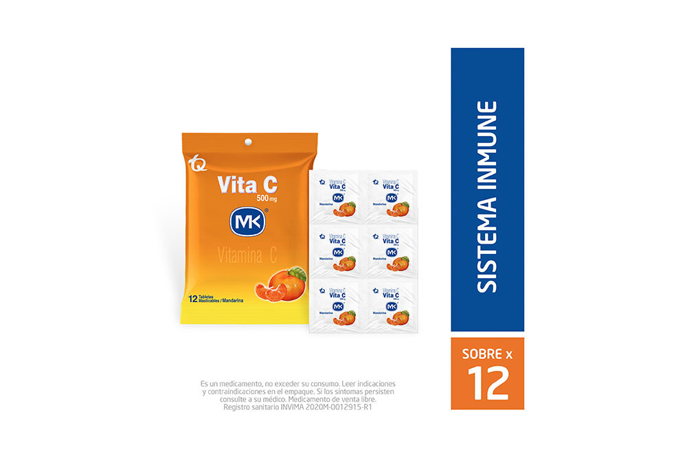 Vita C 500 Mg Sabor Mandarina Sobre Con 12 Tabletas